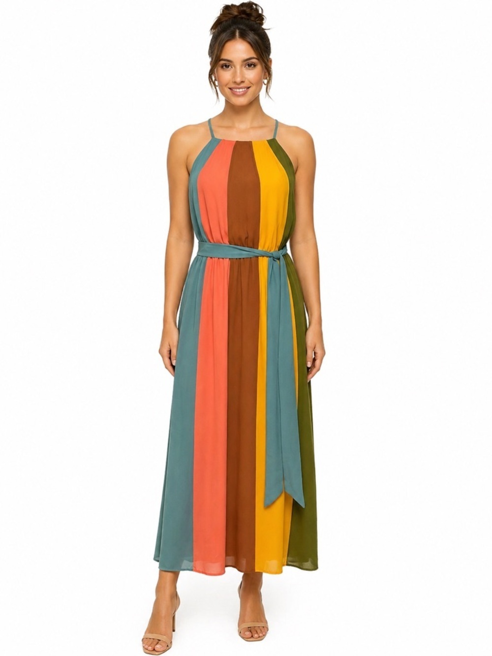 Show Me Your Mumu Nadia Paneled Maxi Dress Colorblock Halter Medium